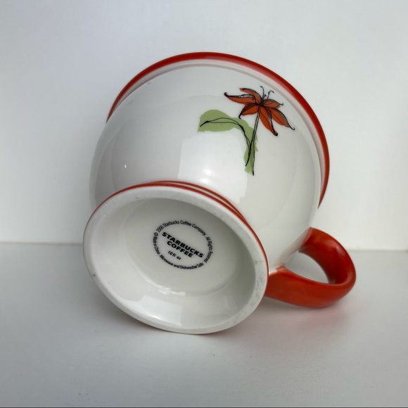Starbucks 2006 “Uplifting” Ceramic Teacup Cream Orange Tiger Lily 10oz Footed - Picture 3 of 6